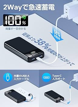 Amazon | モバイルバッテリー 大容量 56800mAh 【4つのケーブル
